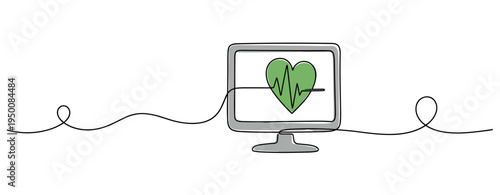 Computer monitor displaying heart rate graphic on white background. no editable strokes