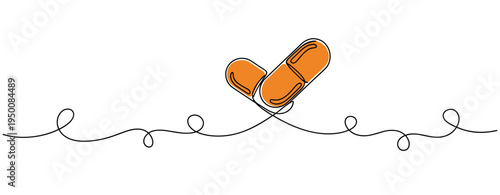 Two capsules crossing over looping cable on white background. no editable strokes