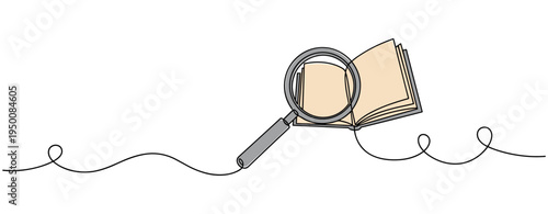 Magnifying glass examining open book on white background. no editable strokes