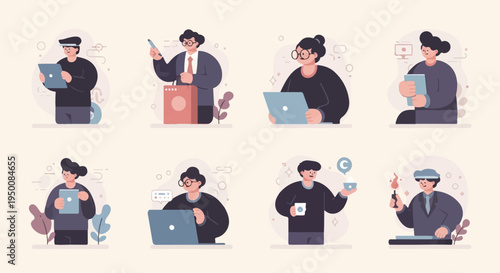 Diverse individuals engaged in various modern activities, technology and daily life