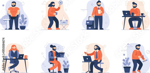 Diverse men engaged in various activities including work, travel, and leisure