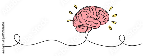 Brain illuminated with spark lines on simple white background. no editable strokes