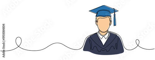 Graduating student wearing cap and gown on line illustration background. no editable strokes