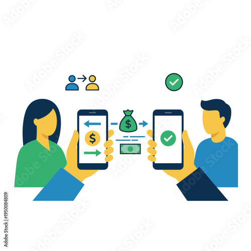 People exchange money through mobile phones in a secure transaction