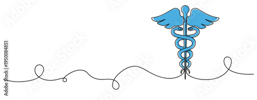 Medical caduceus symbol standing on continuous line background. no editable strokes