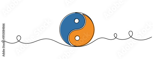 Yin yang symbol in blue and orange on white background. no editable strokes