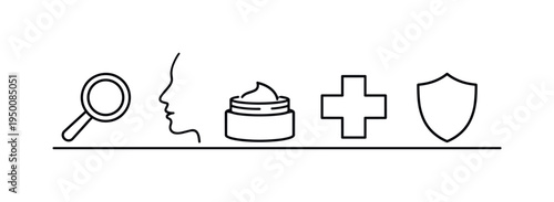 Clinical dermatology consultation and skin examination process focused on monitoring skin conditions and maintaining long term dermatological health, magnifying glass, face outline