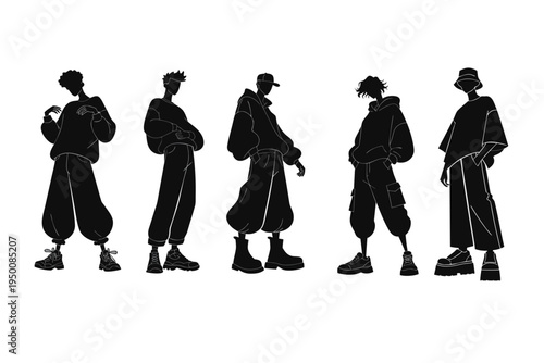 Urban silhouettes: A collection of stylish silhouettes showcase the essence of urban fashion, exuding a sense of modern coolness and individuality in a graphic display.