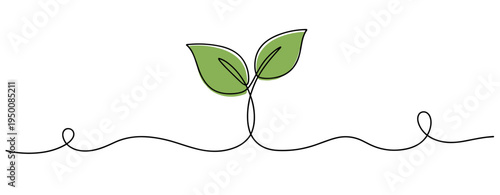 Young plant sprouting from continuous line on white background. no editable strokes