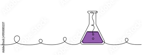 Erlenmeyer flask containing purple liquid on continuous line. no editable strokes