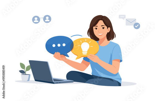 A remote professional maintaining supportive communication with colleagues in a distributed team environment, visual metaphor of a person sitting beside an open laptop while