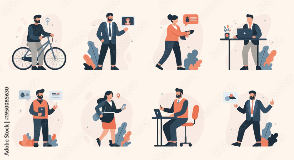 Fototapeta premium Diverse individuals engaged in various modern activities and professions (3)