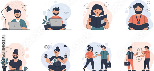 Diverse individuals engaged in various modern activities, including work and leisure (2)