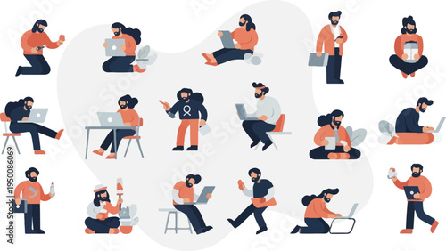 Diverse individuals engaged in various digital and manual tasks