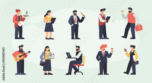 Diverse individuals engaged in various daily activities, business and leisure