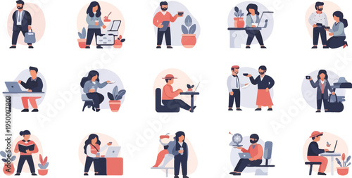 Diverse individuals engaged in various daily activities and work-related tasks