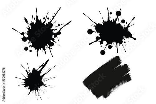 Setofinksplattersandbrushstrokesonwhitebackground