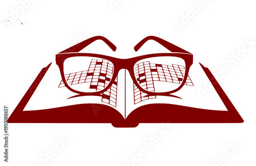 Glasses on Crossword Puzzle Book Silhouette, Bookish Academic Vector Sticker, Study Session and Librarian Aesthetic Icon