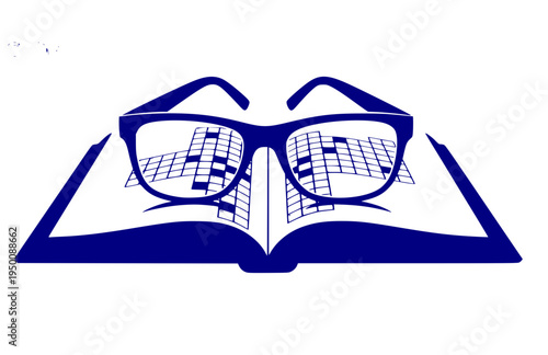 Glasses on Crossword Puzzle Book Silhouette, Bookish Academic Vector Sticker, Study Session and Librarian Aesthetic Icon