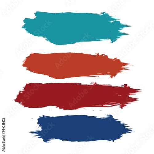 Colorful brush strokes in cyan orange red and blue on white