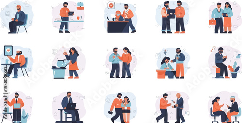 Diverse individuals engaged in various daily activities and professional interactions