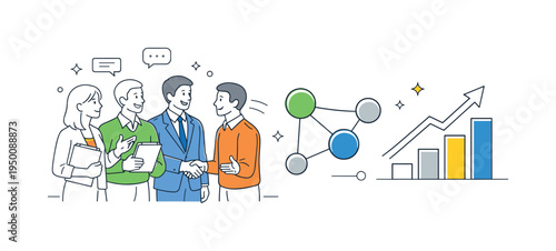 A busy corporate networking moment where many professionals gather to exchange ideas and collaborate during a company event or startup ecosystem meeting, visual metaphor of an