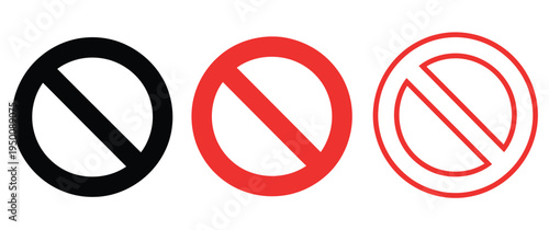 Prohibition, sign set featuring ban symbols, restriction and safety warning icons, modern flat vector illustration collection for public safety, workplaces, apps, websites, and digital interface