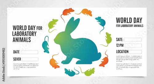 World day for laboratory animals poster with rabbit and rodents awareness campaign for animal testing alternatives