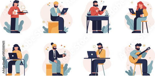 Diverse individuals engaged in various creative and work-related activities