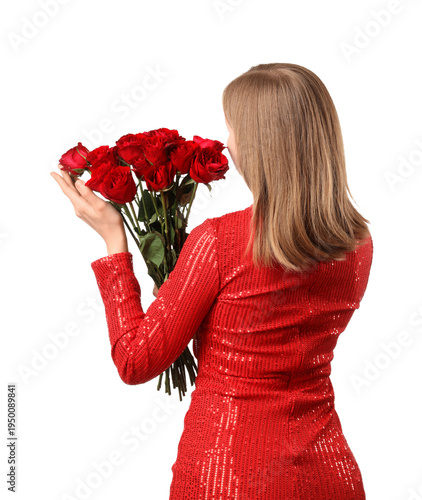 Young woman with bouquet of...