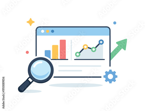 Online data analytics and performance monitoring in a modern digital business environment where companies track metrics and evaluate results through clear visual insights, a simple