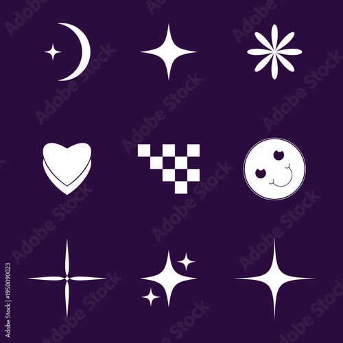 Y2K vector element set retrofuturistic 2000s graphics pack abstract cyber shapes and symbols nos