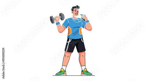 Fitness and hydration: A sporty illustration captures a man during a workout session, incorporating both physical activity and the necessity of hydration. 