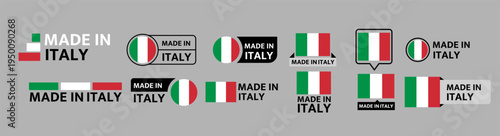 Made in Italy Labels Set - Italian Flag Badges and Stickers Collection Vector Illustration