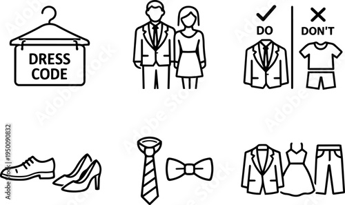 Dress code formal clothing line icons