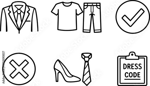 Dress code formal clothing line icons. Vector