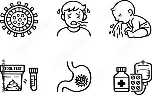 Virus infection symptoms medical line icons
