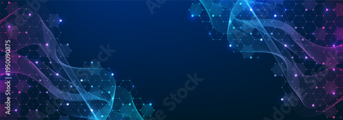 Molecular abstract structure and genetic engineering DNA. Healthcare and medicine background concept. Scientific research background. Wave flow. Innovation pattern. Vector illustration.