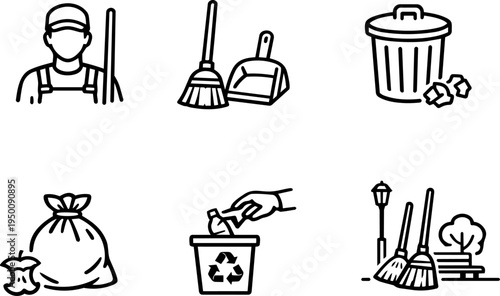 Cleaning service housekeeping line icon set. Vector