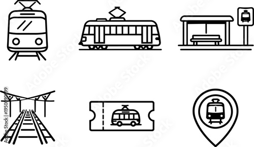 Tram public transport line icon set. Vector