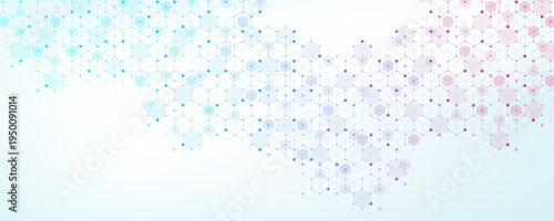 Modern health care or medical background design. Health care innovation concept. Horizontal header web banner. Abstract geometric background with hexagon shapes for medicine, science, chemistry.