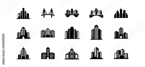 Abstract architectural silhouette illustrations on dark background