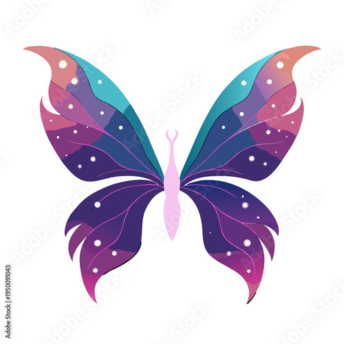 Stylized vector illustration of a magnificent butterfly featuring cosmic colors and delicate wing details