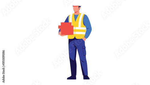 Delivery Worker with Package: A delivery worker confidently carries a package, symbolizing reliability and efficiency in logistics and supply chain management. 