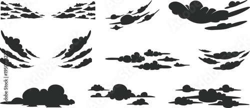 Cloud silhouettes collection, sky cloud shapes set, weather clouds illustration, nature sky elements vector