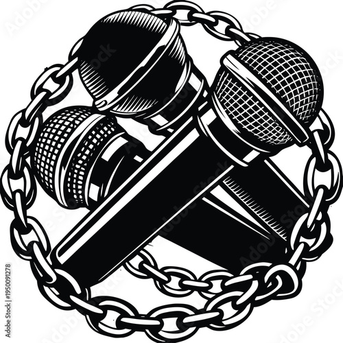 Vector illustration of 2 microphones crossed with chain