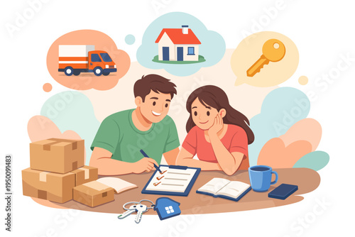 Couple Planning New Home Purchase and Moving Process.