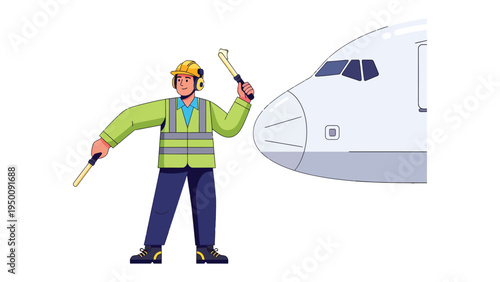 Guiding the Skies: A ground crew member skillfully guides an airplane with precision, ensuring safe navigation and smooth operations.