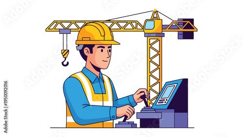 Construction Operator at Work: A construction worker skillfully operates a crane control panel, embodying the precision and dedication required in the building industry.