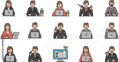 Office workers and computer screen with seedling